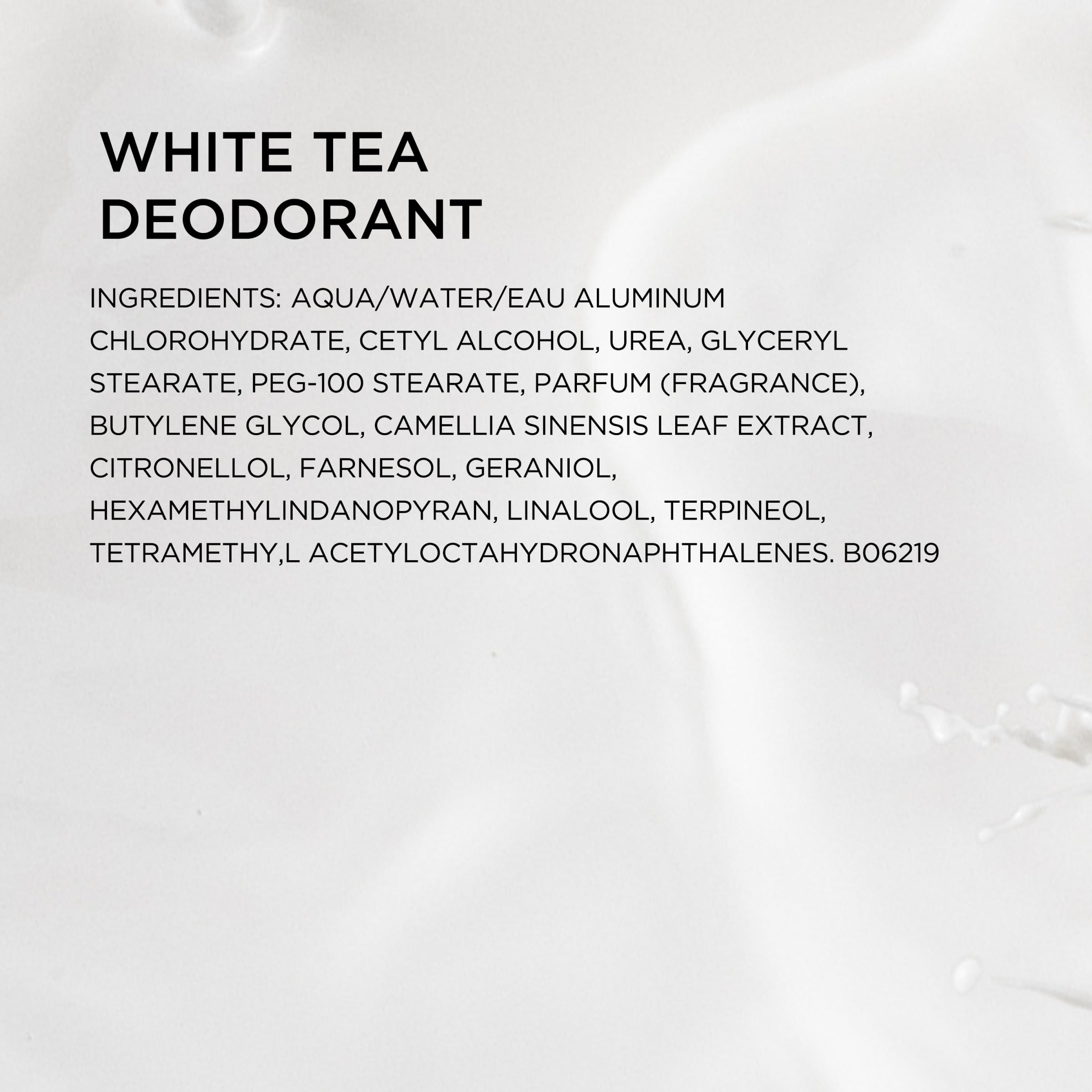 Elizabeth Arden White Tea deodorant on bathroom vanity with perfume suggesting coordinated fragrance routine