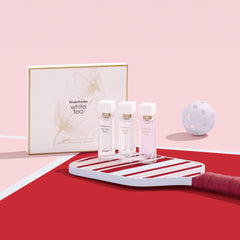 close-up of Elizabeth Arden White Tea mini bottle texture and spray nozzle for easy use