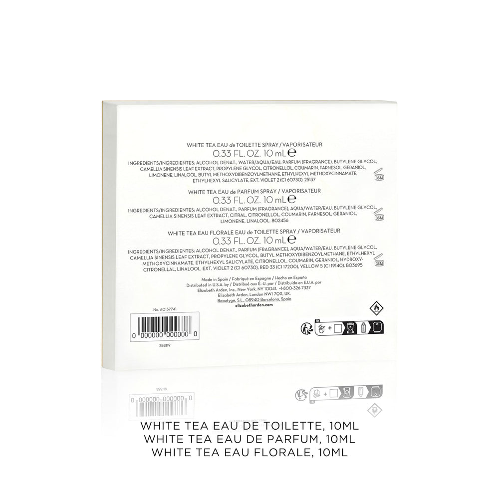 Elizabeth Arden White Tea mini set with packaging open highlighting travel convenience