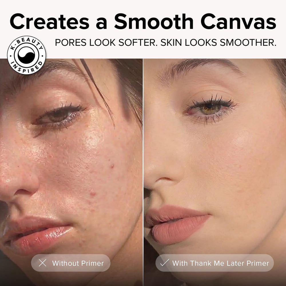 Elizabeth Mott open jar showing creamy primer inside and easy scoop benefit for application