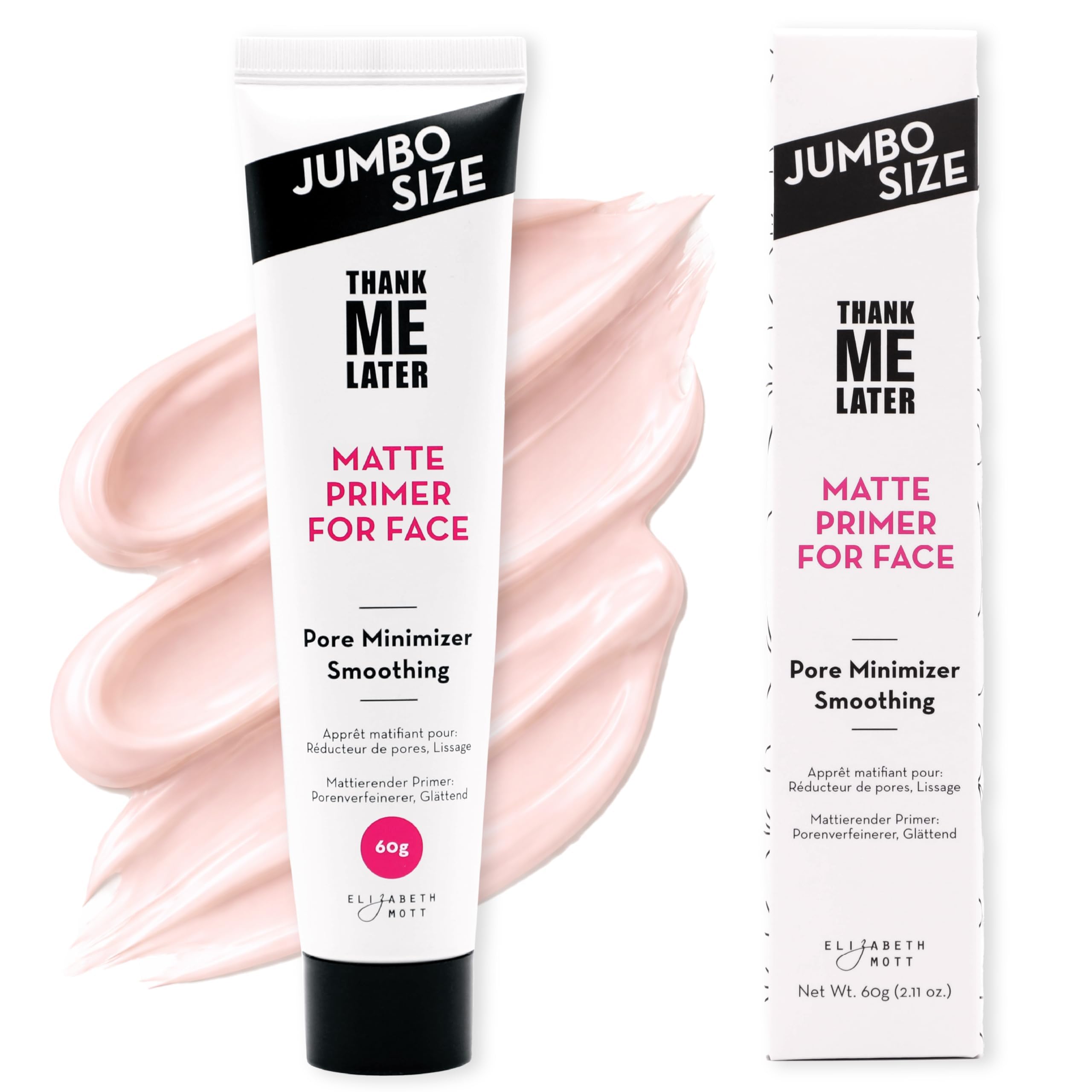 Elizabeth Mott front tube showing clean branding and jumbo benefit