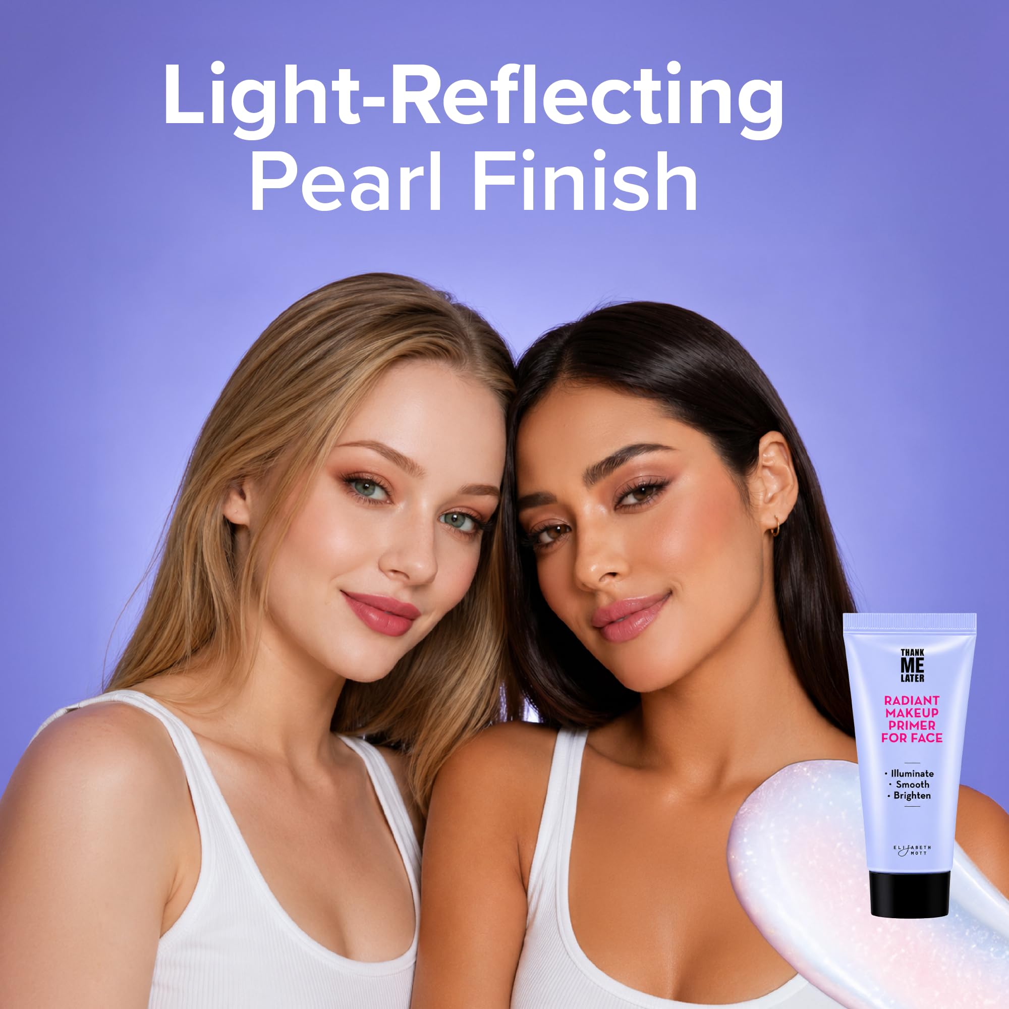 Elizabeth Mott in makeup routine on mirror showing easy layering and longer wear