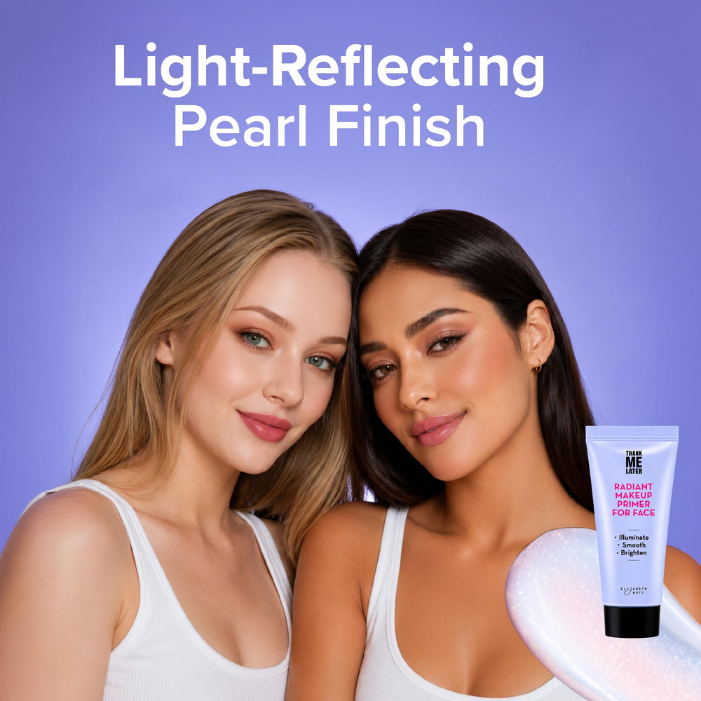 Elizabeth Mott in makeup routine on mirror showing easy layering and longer wear