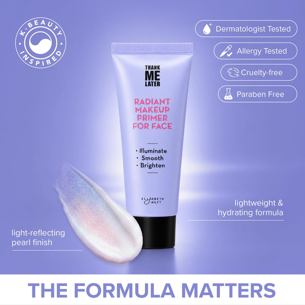 Elizabeth Mott primer on hand demonstrating spreadability and natural glow benefit