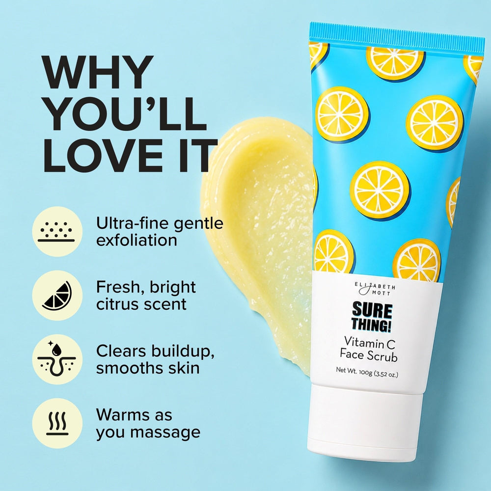 Elizabeth Mott scrub in hand demonstrating spreadable texture and easy application