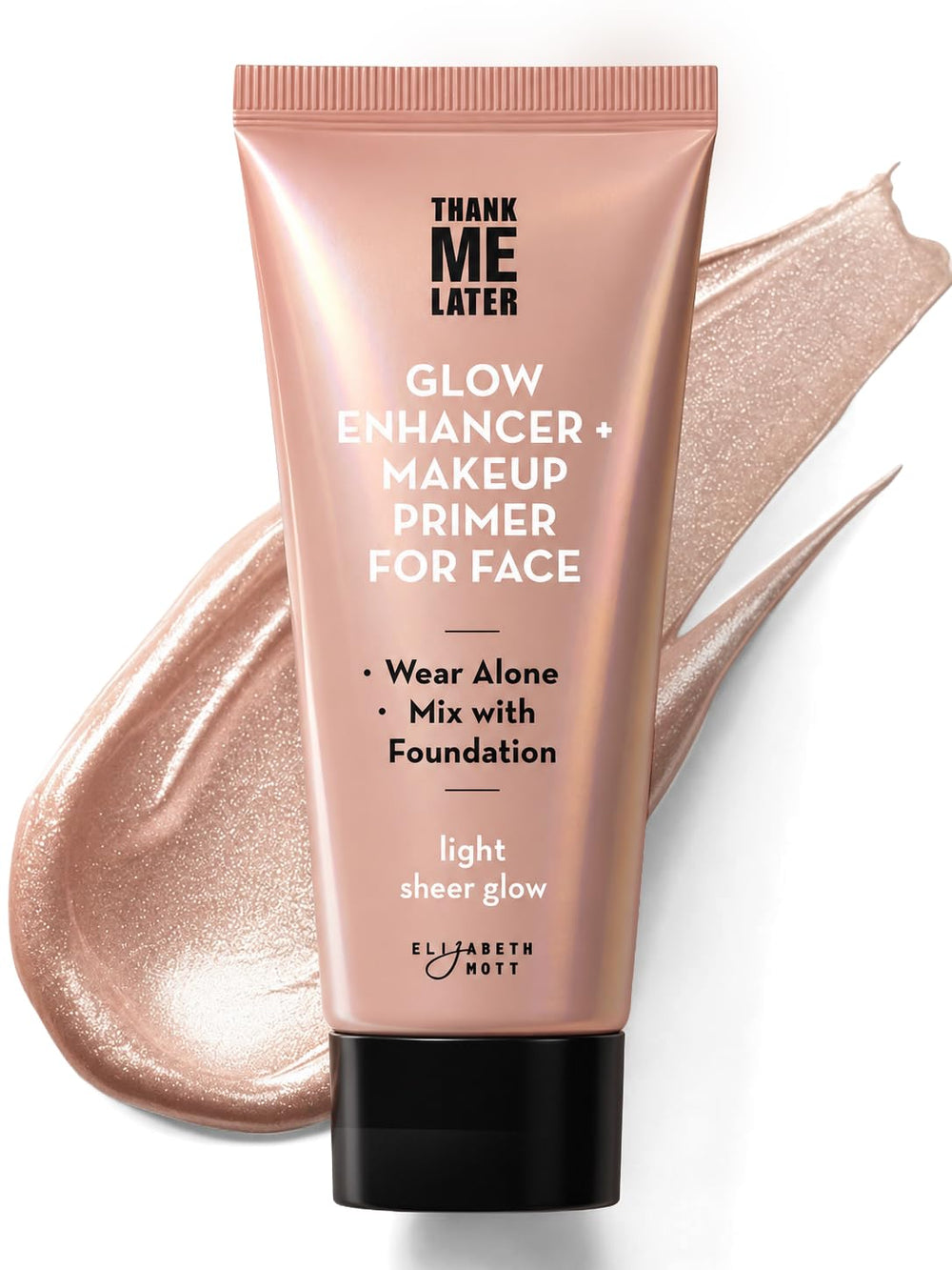Elizabeth Mott tube front view showing Sheer Light glow and compact size benefit