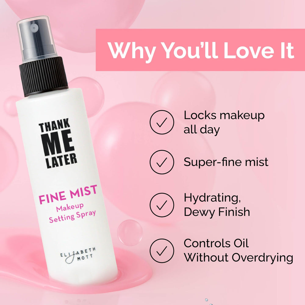 Elizabeth Mott mist texture visible in air illustrating hydration and dewy finish