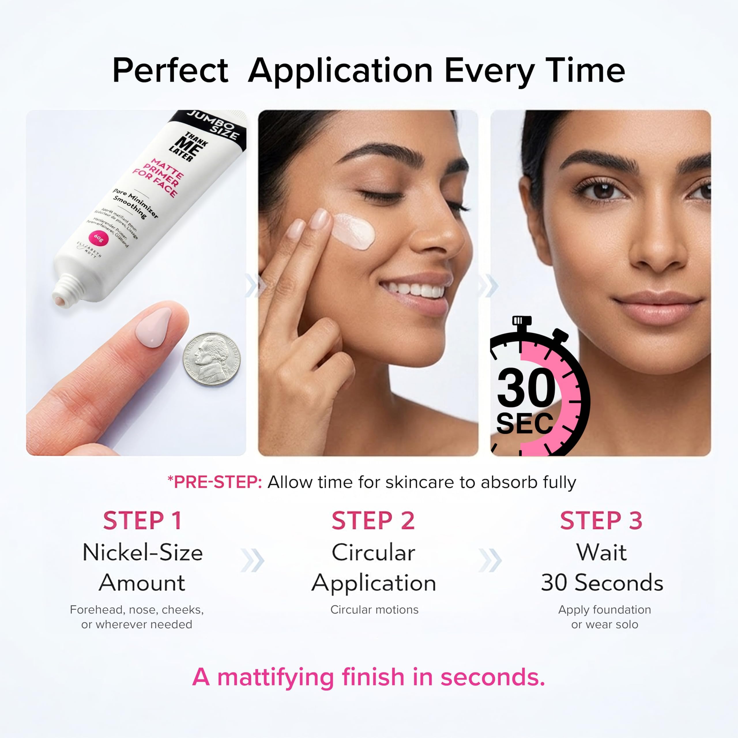 Elizabeth Mott primer under foundation showing even coverage benefit