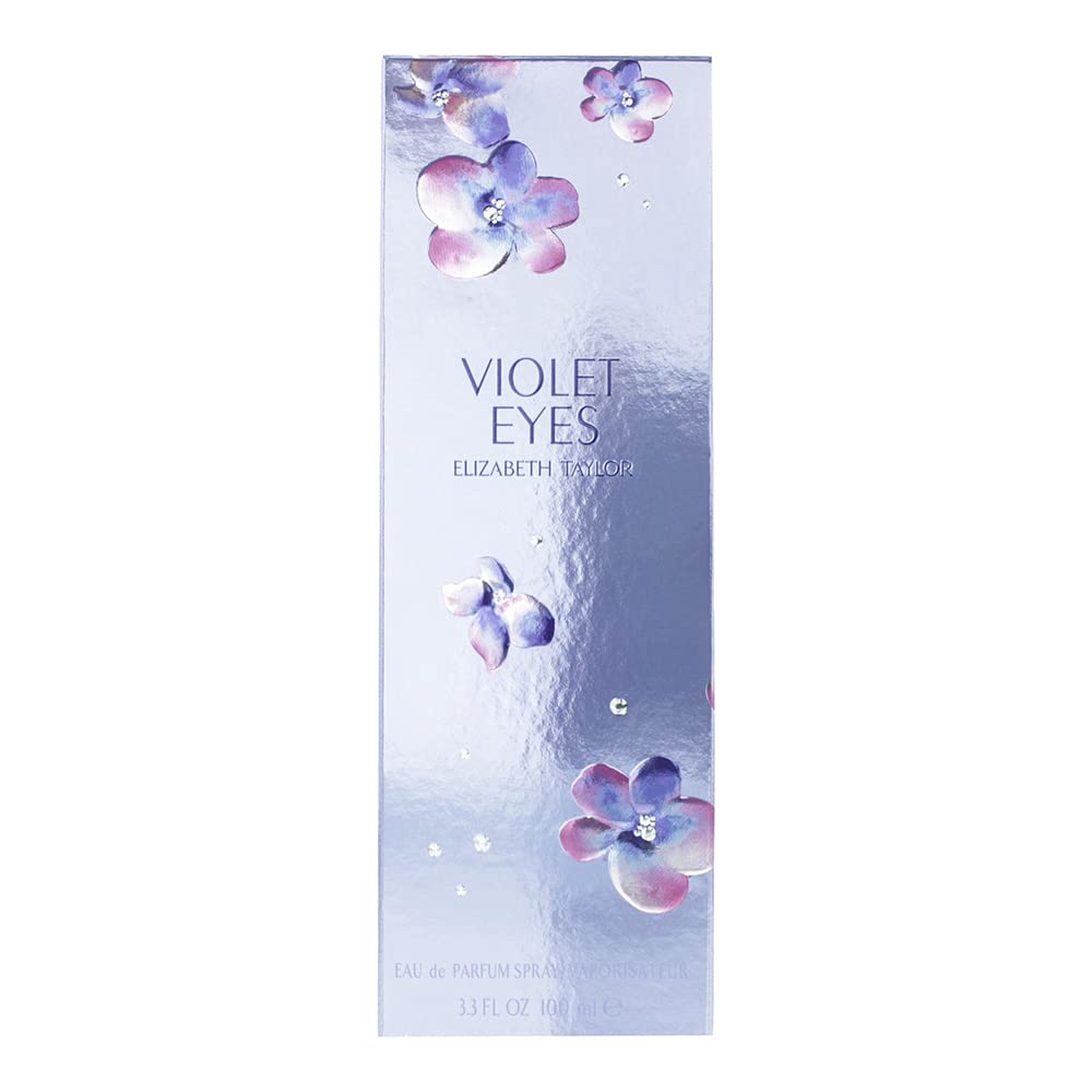 Elizabeth Taylor Violet Eyes bottle close-up highlighting label and glass detail