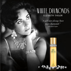Elizabeth Taylor White Diamonds bottle in hand for size and portability reassurance