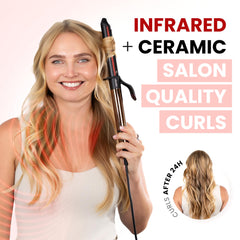 ELLA BELLA ceramic barrel close-up illustrating smooth surface for reduced frizz