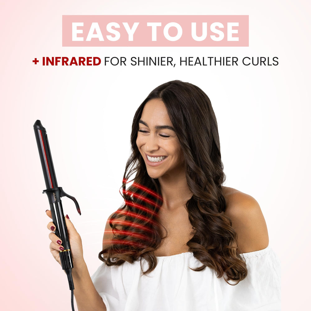 ELLA BELLA side-by-side curl texture before and after showing improved shine