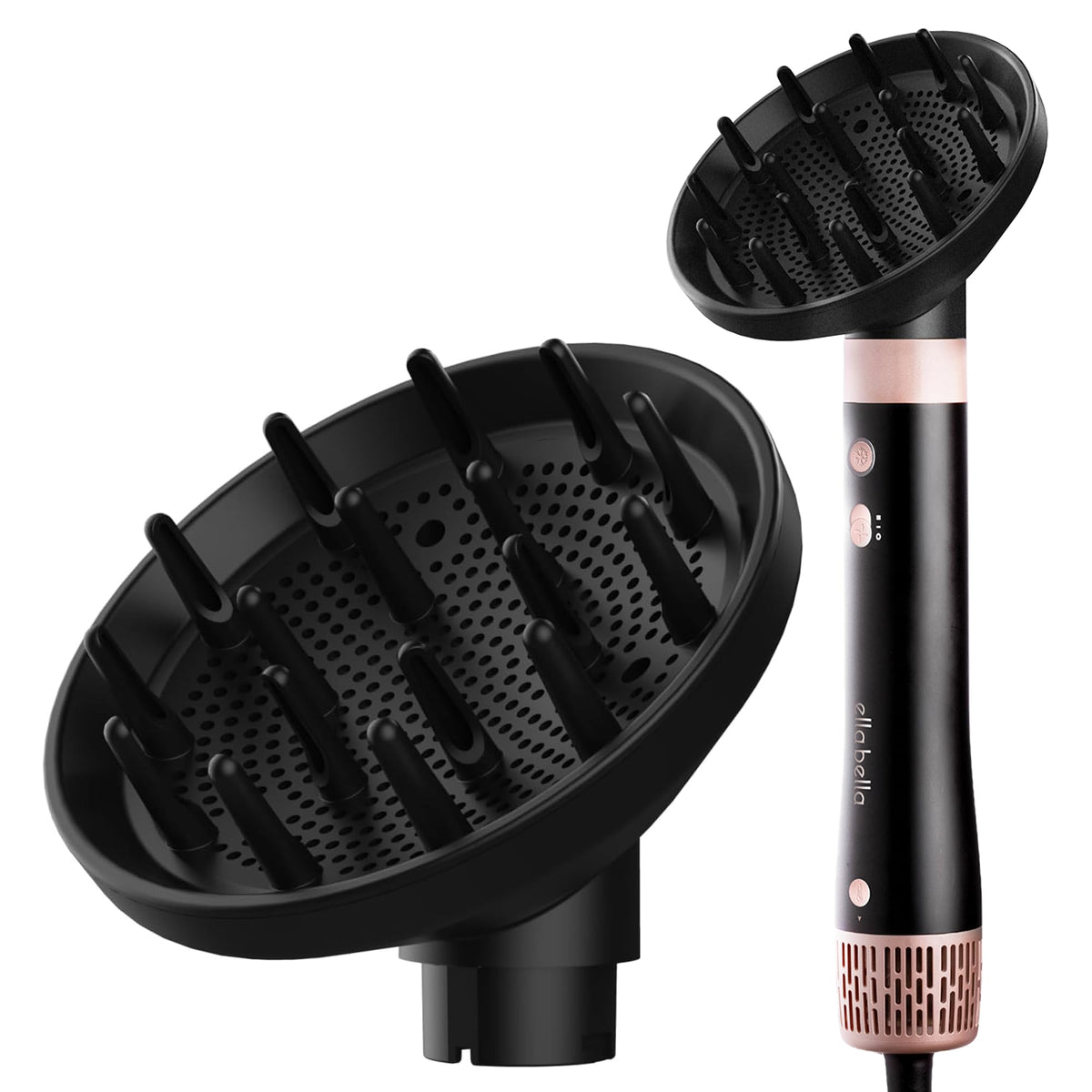 ELLA BELLA front view of diffuser attachment showing secure fit and sleek design