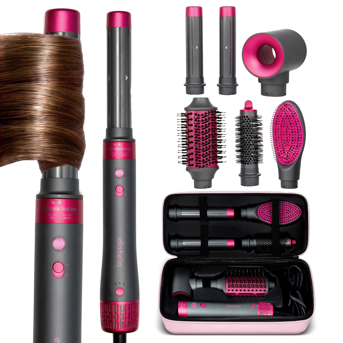 ELLA BELLA front view of packed kit showing all attachments and case for convenience
