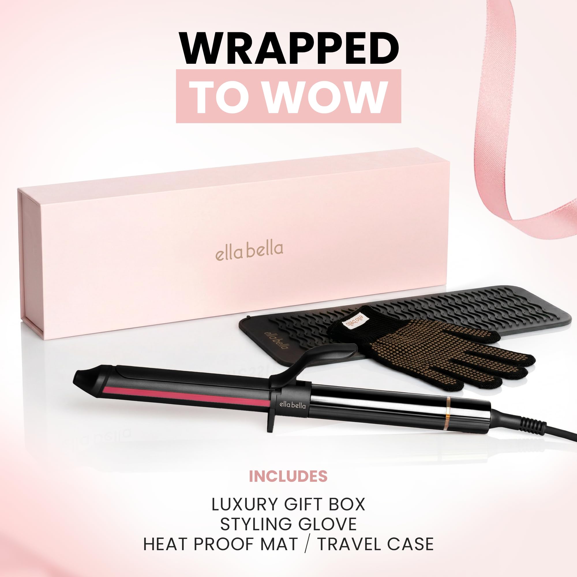 ELLA BELLA curling iron in use on medium hair demonstrating fast styling benefit
