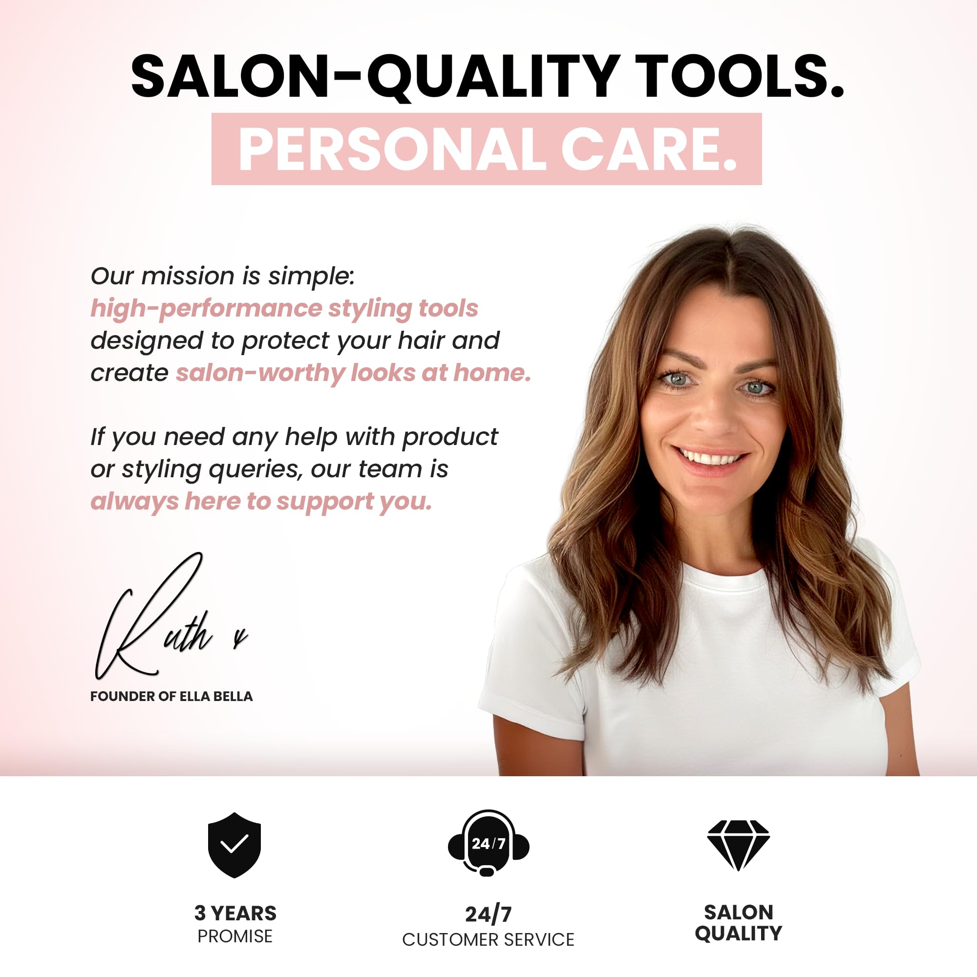 ELLA BELLA lifestyle scene styling at mirror for quick everyday results