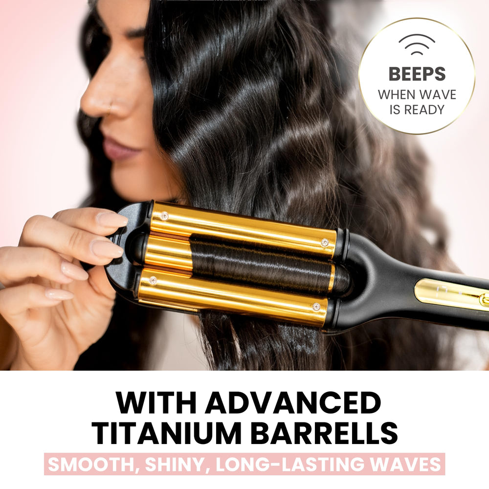ELLA BELLA titanium barrels close-up showing smooth surface for even heat and shine