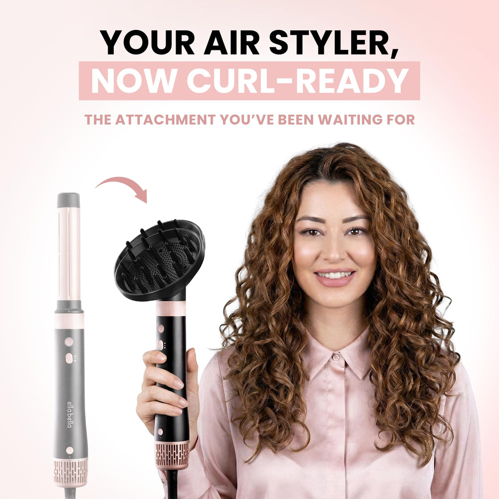 ELLA BELLA diffuser held in hand showing scale and easy handling for quick styling