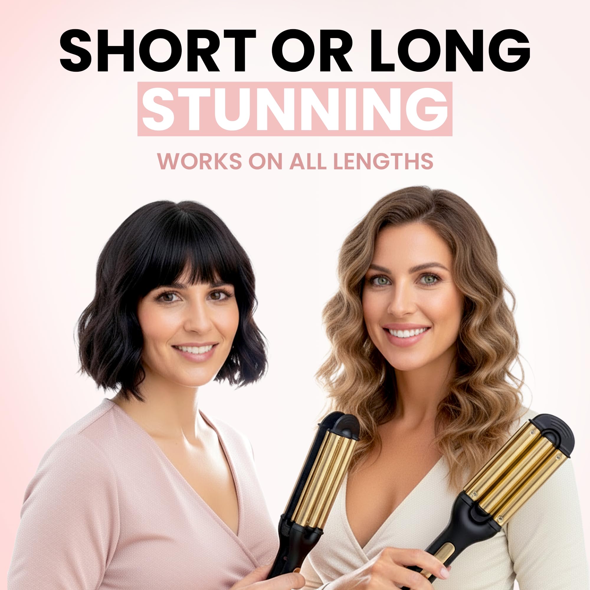 ELLA BELLA finished hair with deep textured waves demonstrating long-lasting volume