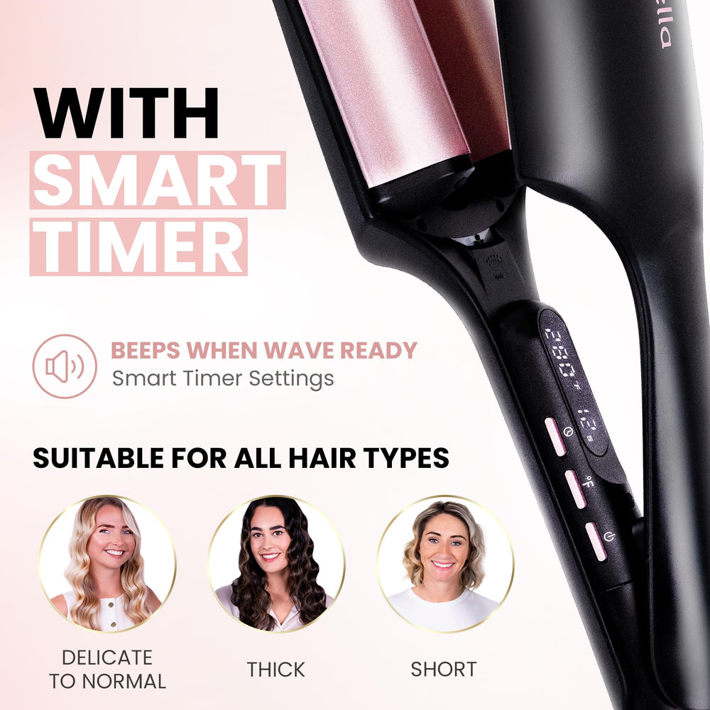 ELLA BELLA finished waves on medium hair, demonstrates smooth frizz-free texture