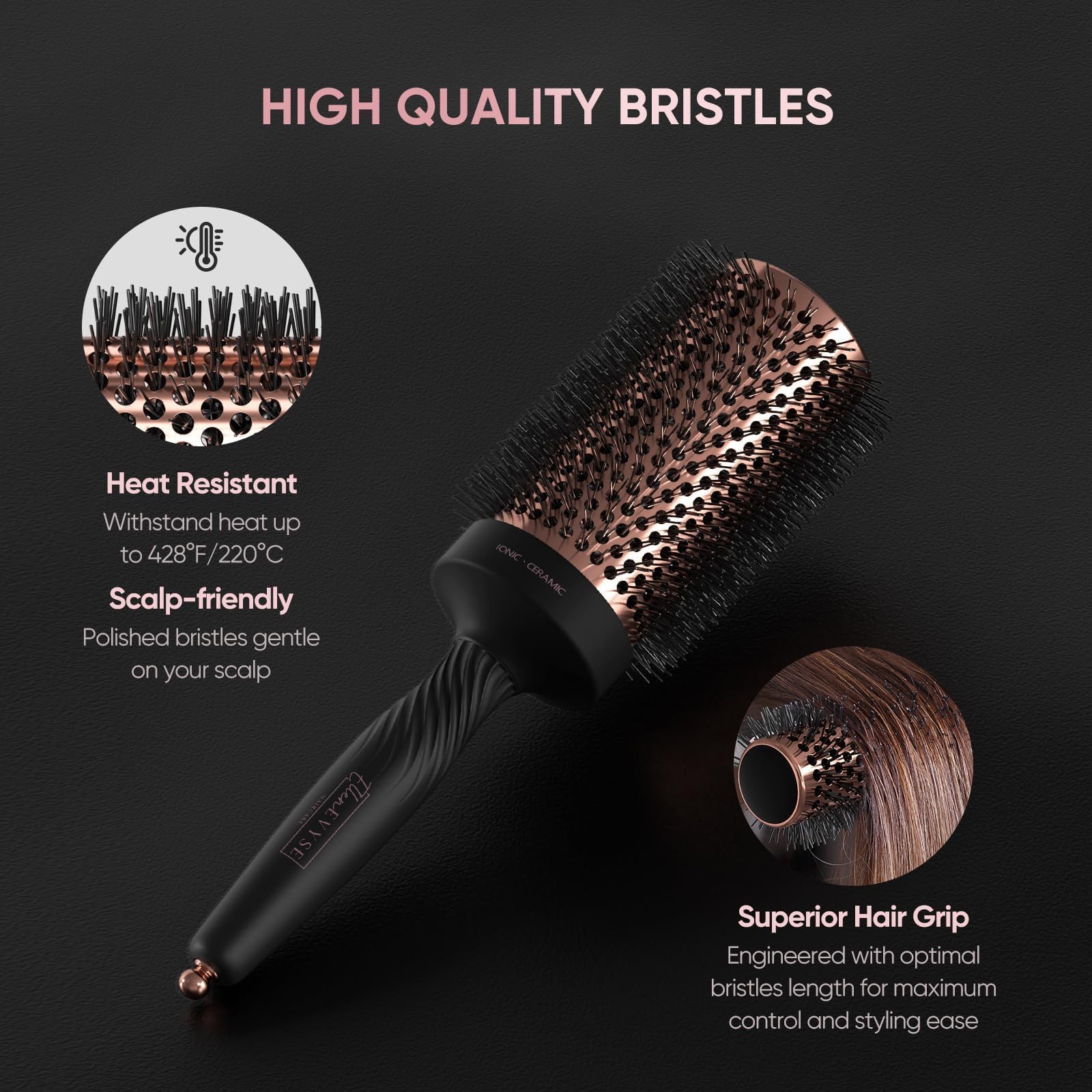 Ellen Evyse brush in hand used with hair dryer for faster styling benefit