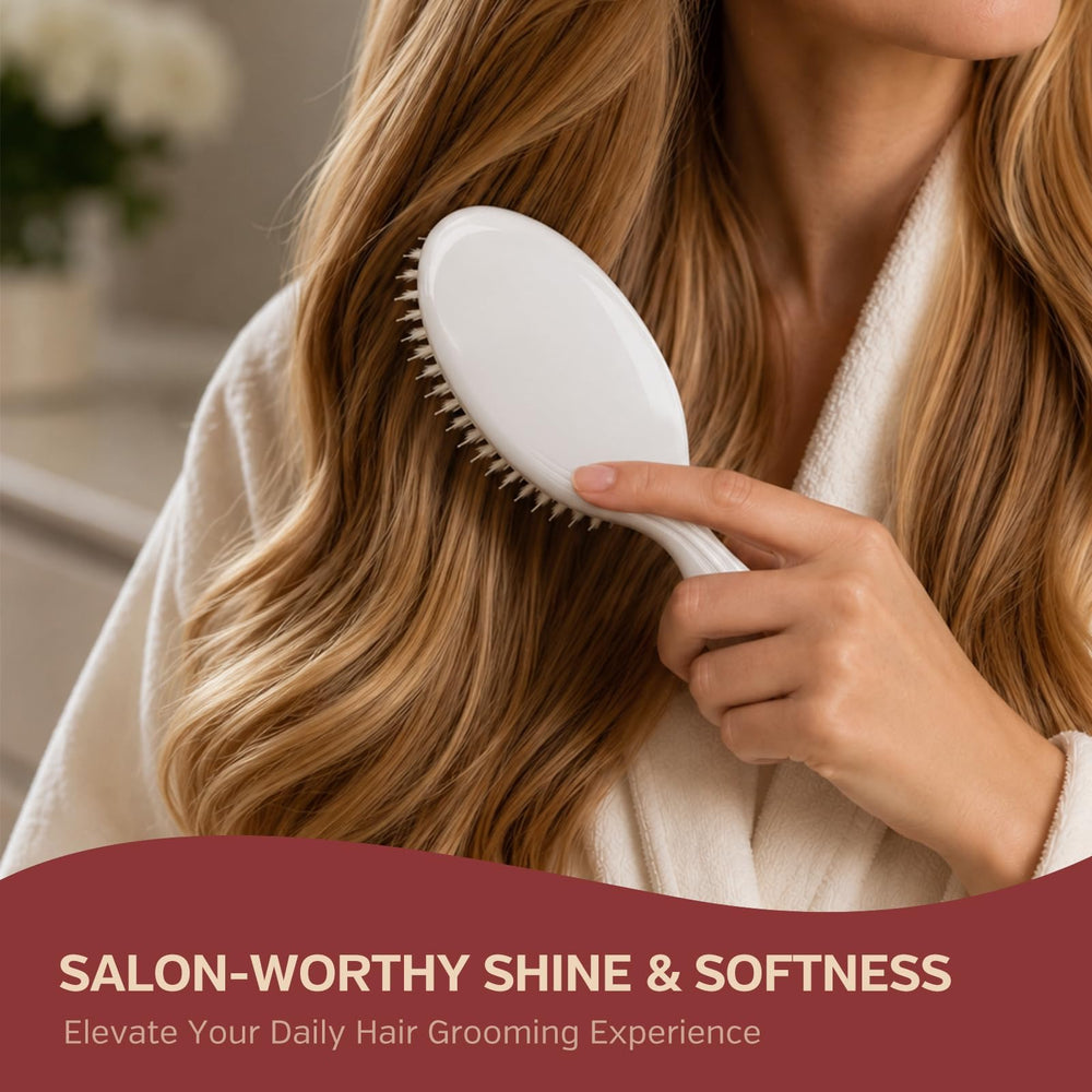 Ellen Evyse brush held in hand illustrating ergonomic grip and easy styling