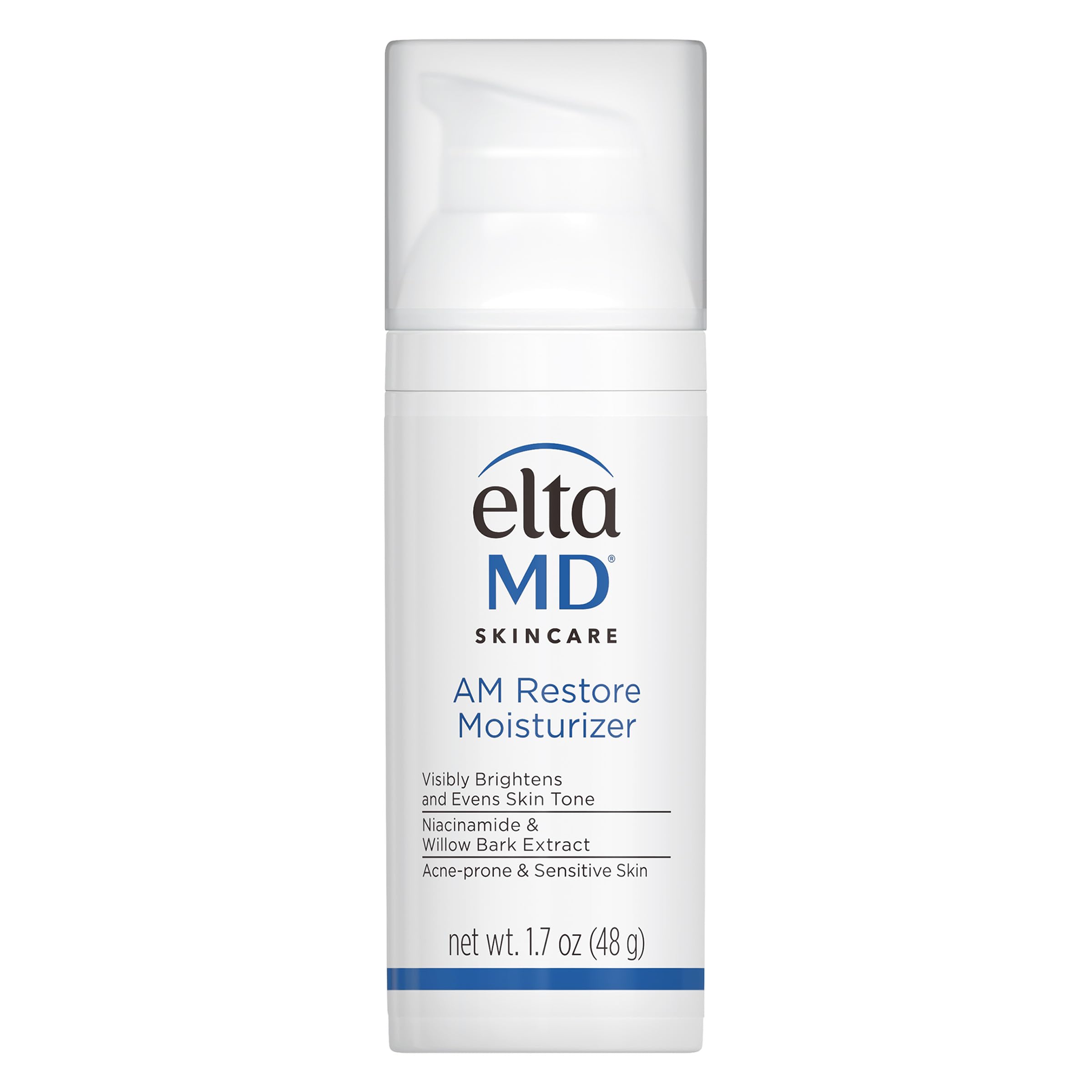 EltaMD front pump bottle showing product and compact size benefit