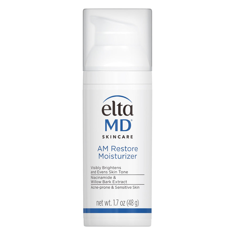 EltaMD front pump bottle showing product and compact size benefit
