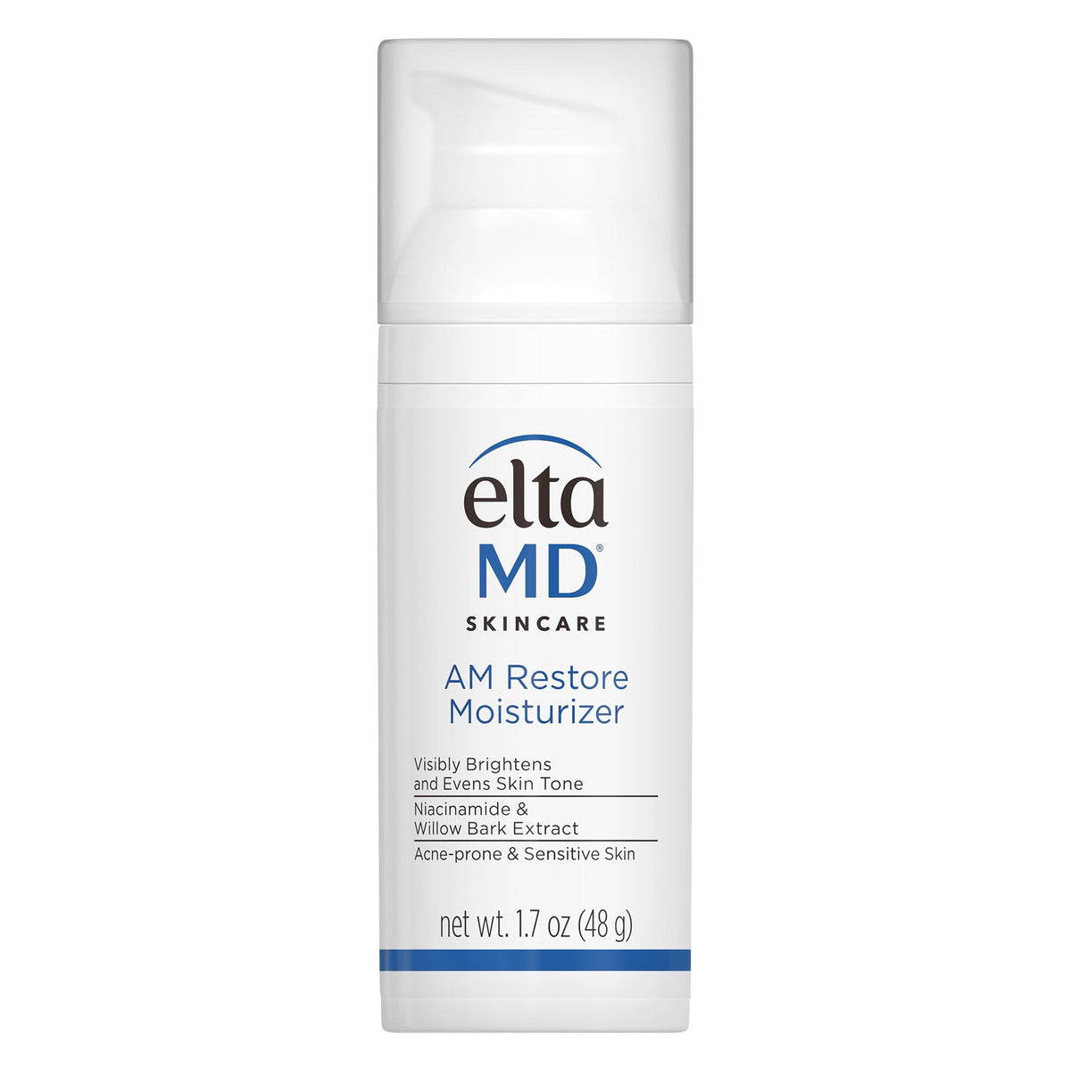 EltaMD front pump bottle showing product and compact size benefit
