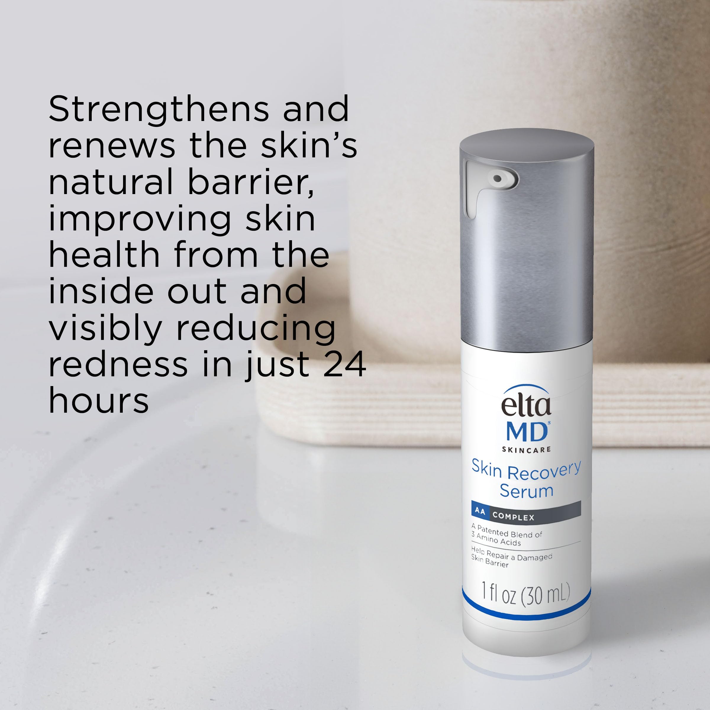 EltaMD ingredients label closeup highlighting AAComplex and hydrating actives for calming