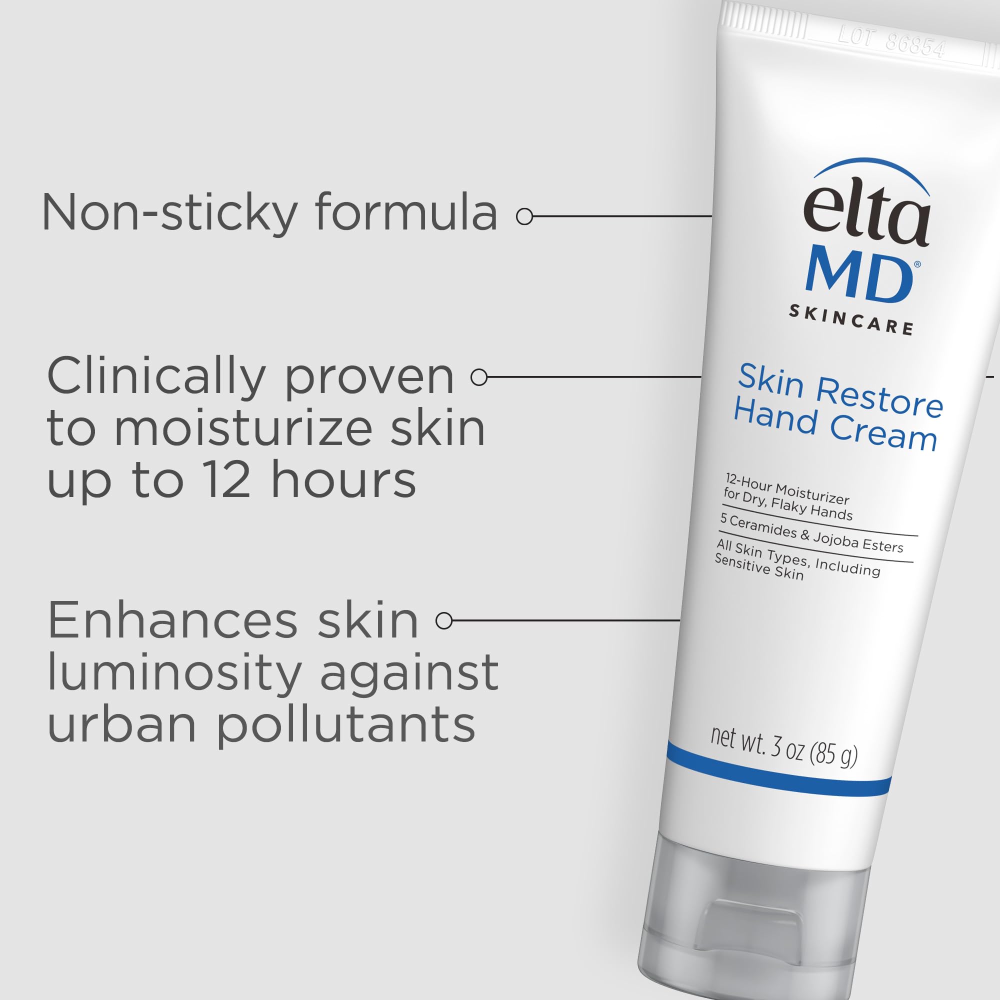 EltaMD tube in hand illustrating quick absorption and immediate softening benefit