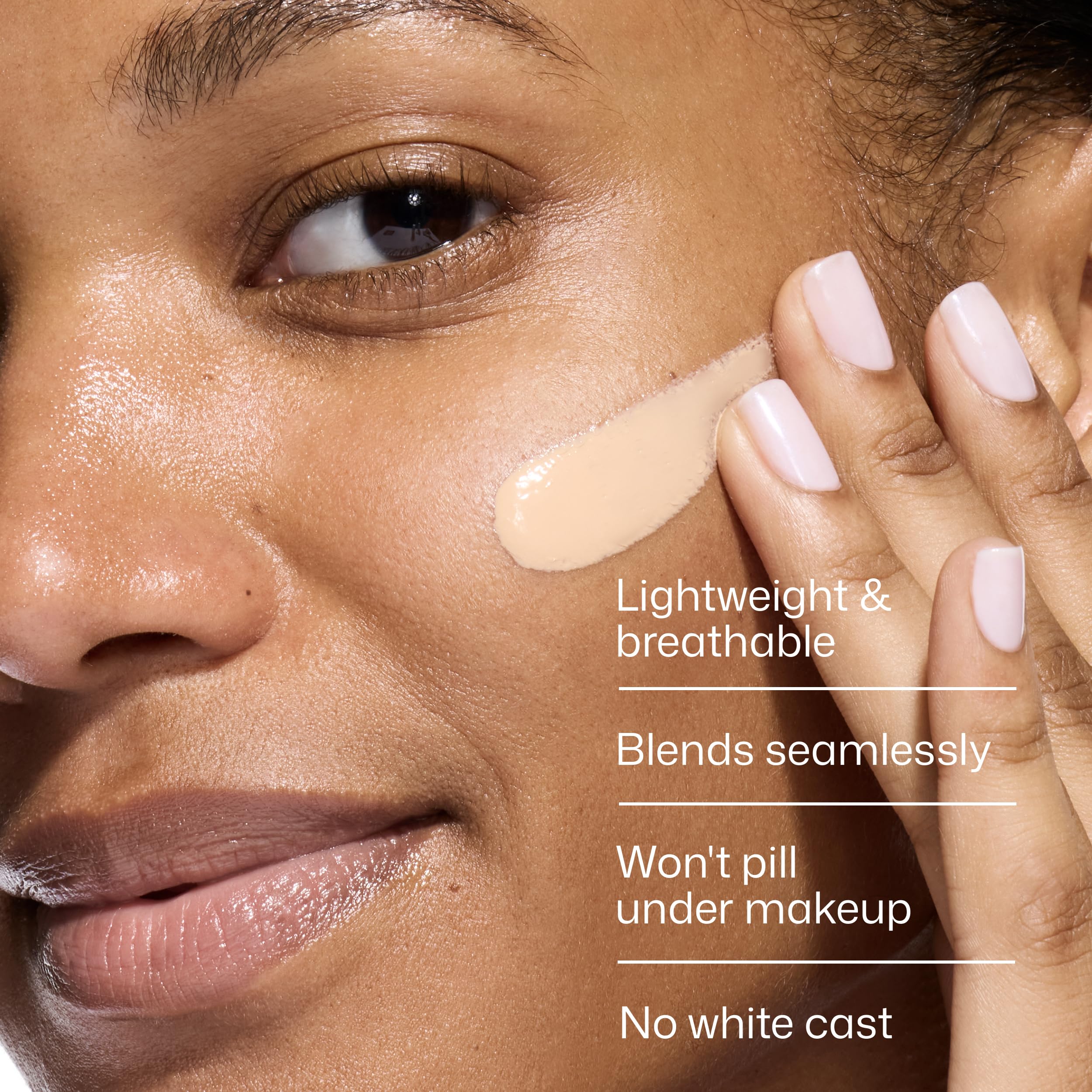 Texture close-up of EltaMD formula with hyaluronic sheen, brand visibly boosts skin moisture