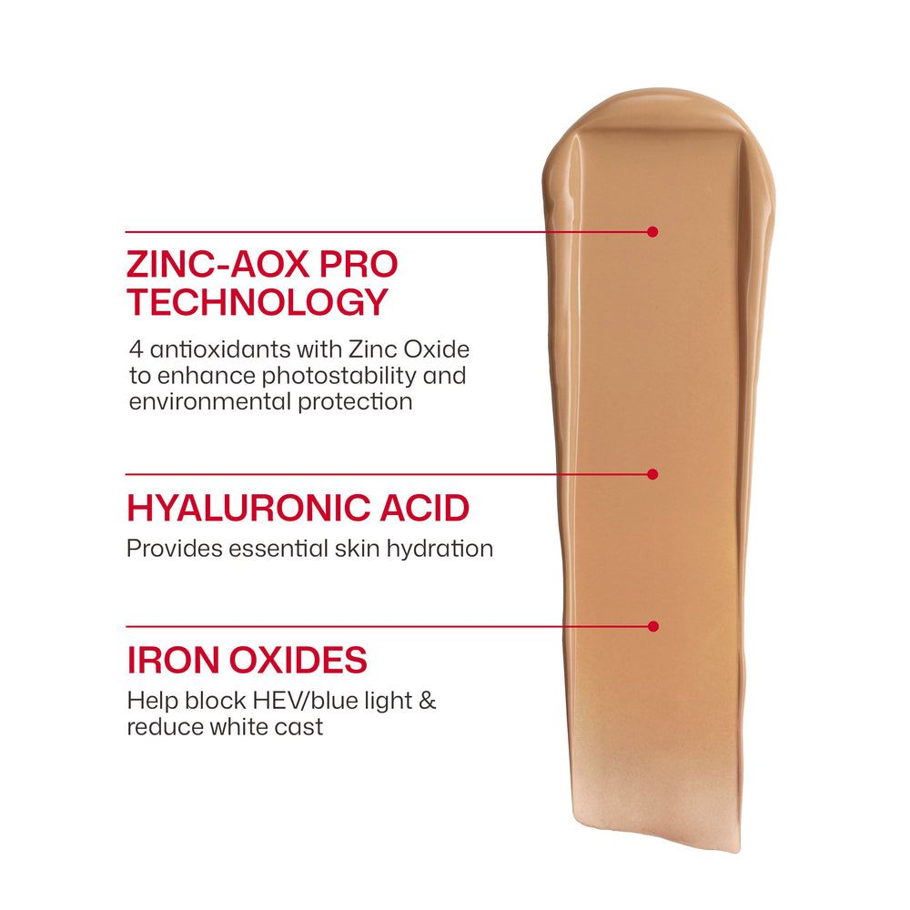 Tinted product swatch blended on skin, EltaMD tint evens tone without white cast