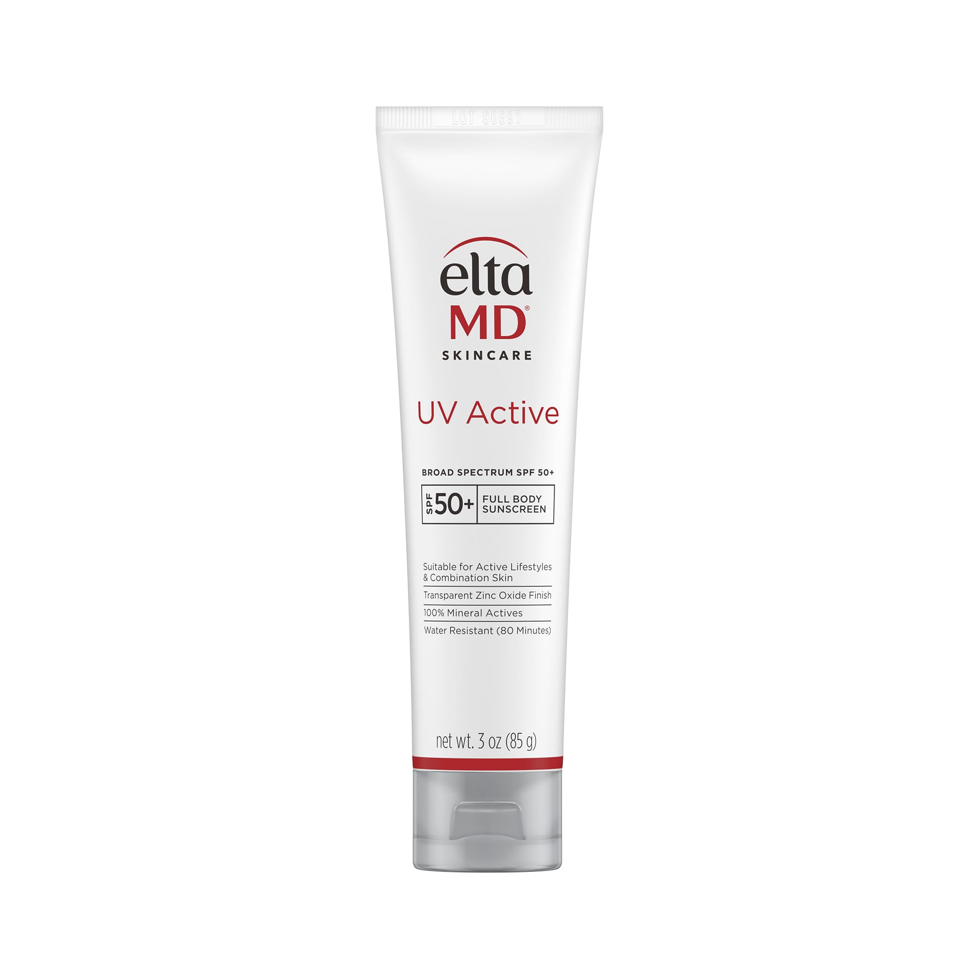 EltaMD front packaging showing SPF 50+ protection and clear benefits