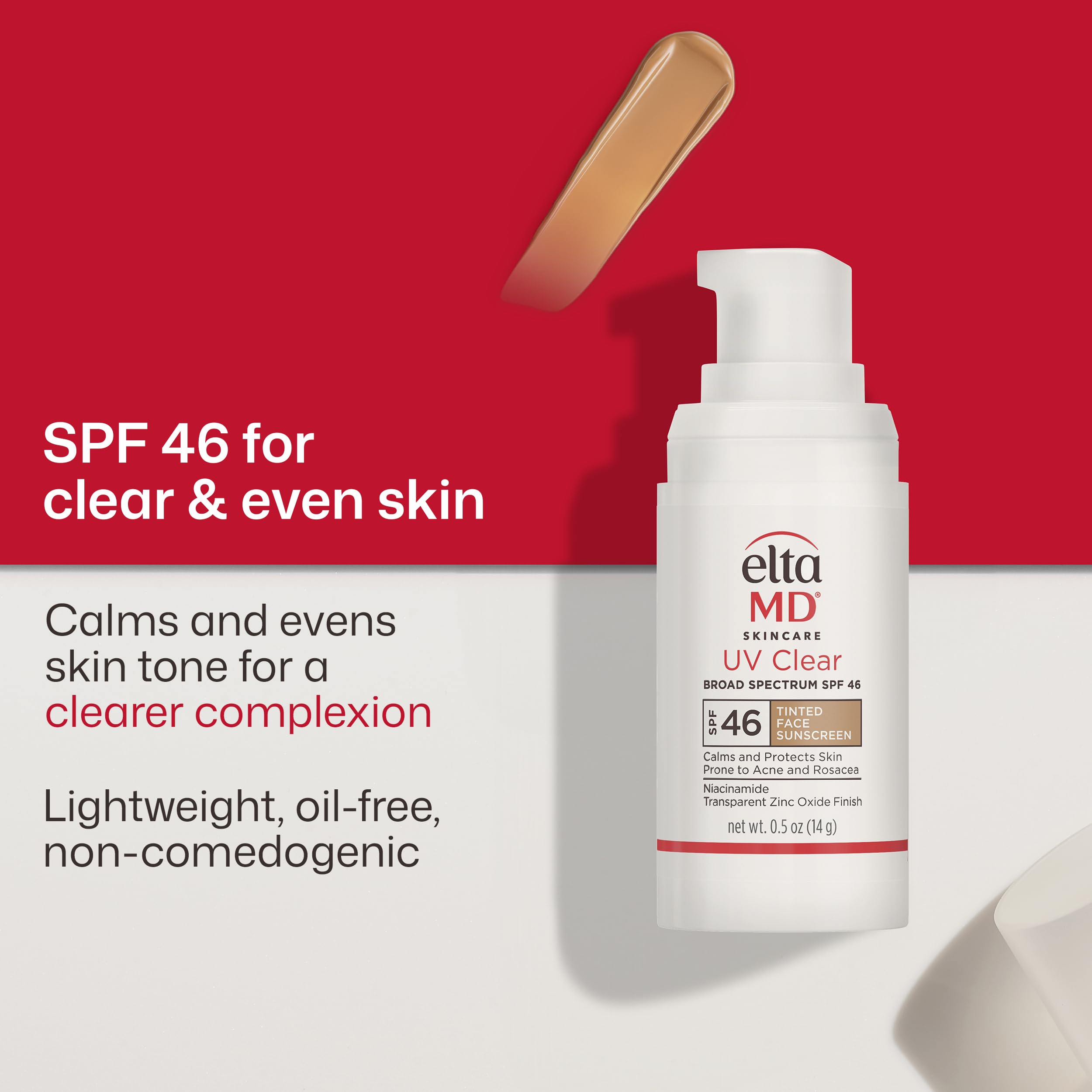 EltaMD UV Clear tinted swipe on skin showing subtle tint that evens tone