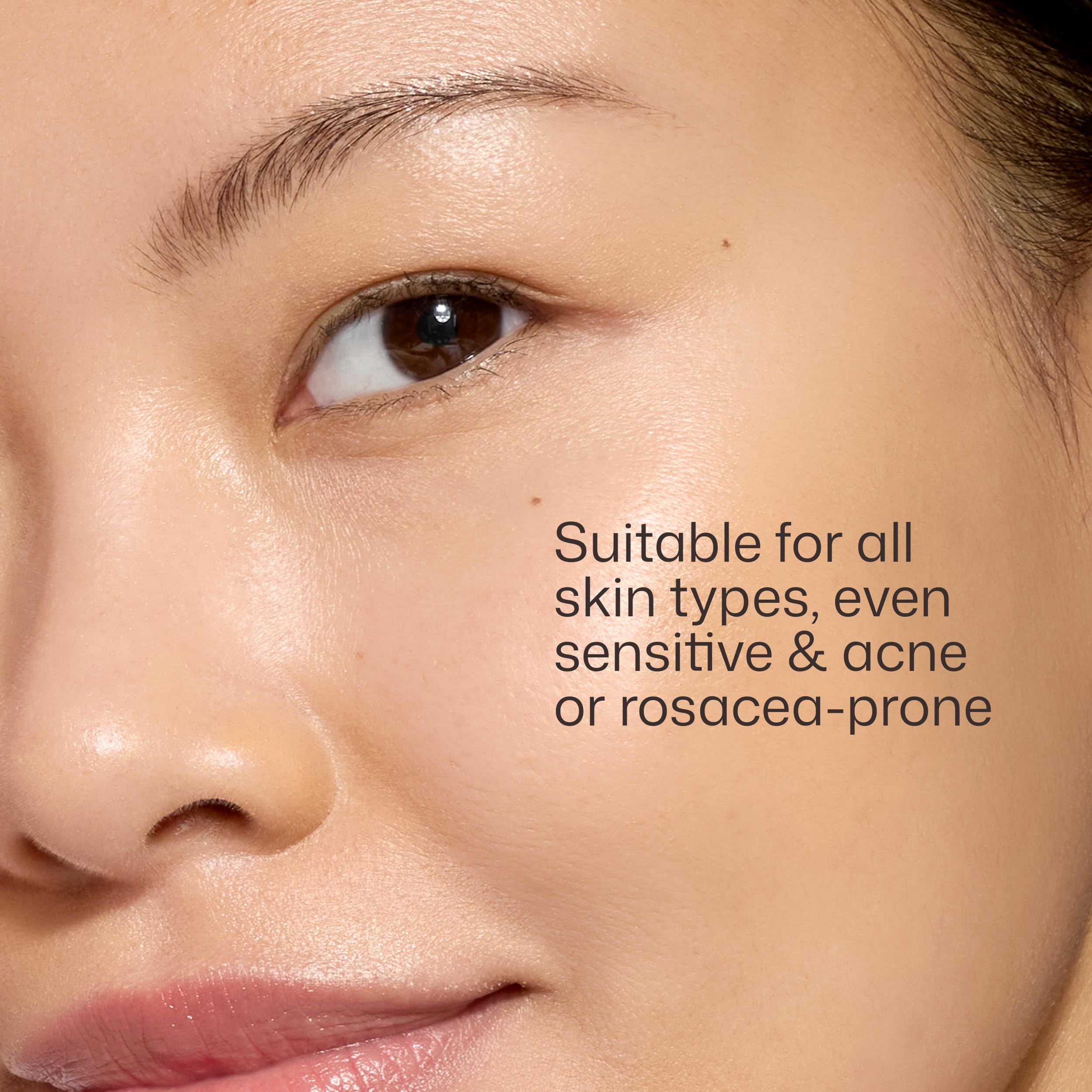 EltaMD UV Clear tinted on model’s face demonstrating reduced redness and natural finish