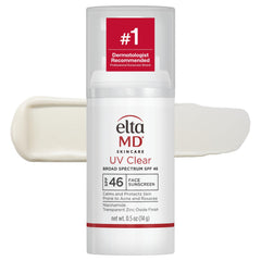 EltaMD UV Clear untinted pump front view showing compact travel bottle and SPF 46