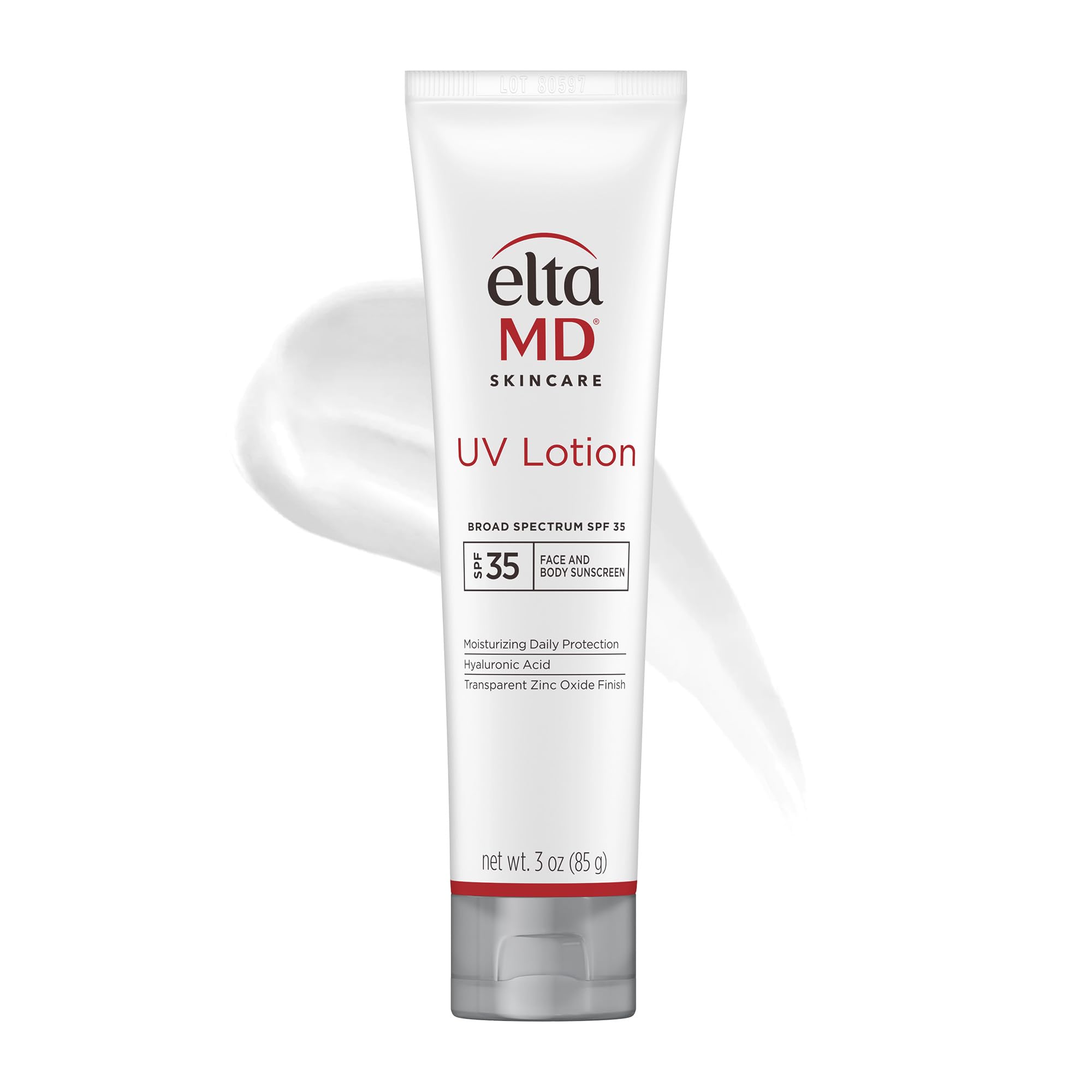 EltaMD tube front packaging showing SPF 35 and clear zinc oxide benefits