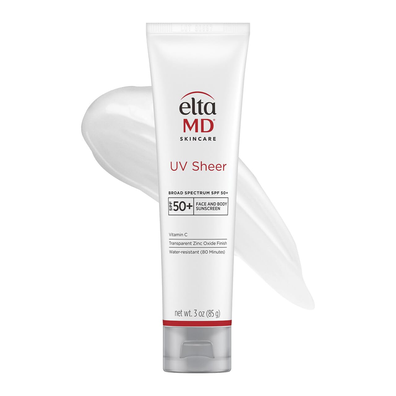 EltaMD front tube showing SPF 50+ protection and travel size benefit