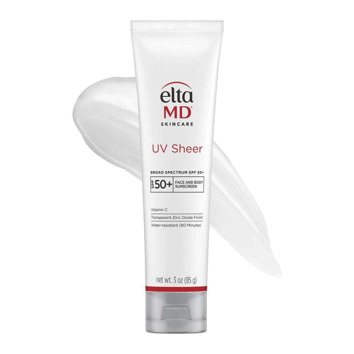 EltaMD front tube showing SPF 50+ protection and travel size benefit