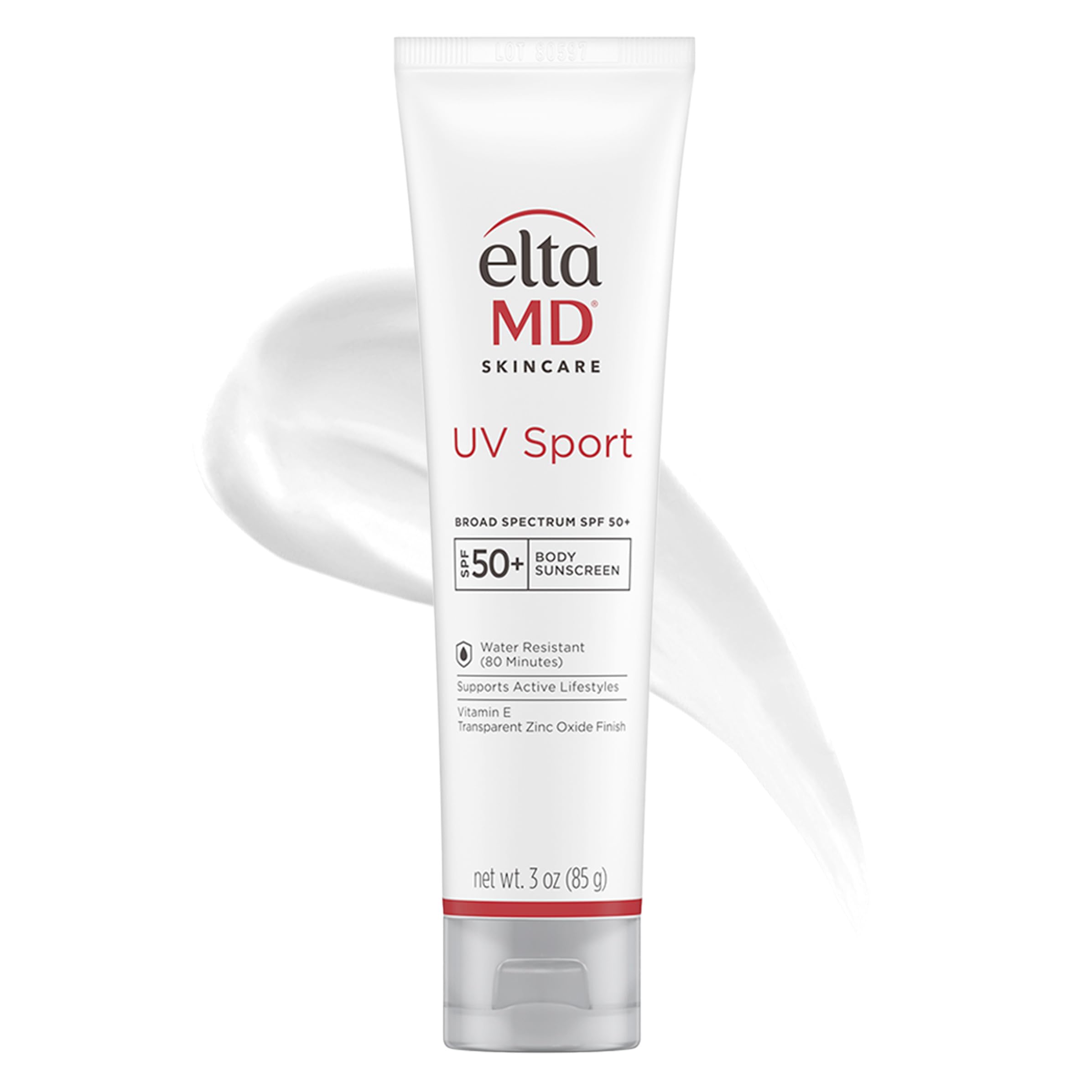 EltaMD bottle front packaging showing SPF 50 protection benefits