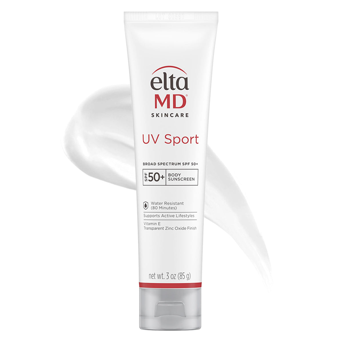 EltaMD bottle front packaging showing SPF 50 protection benefits