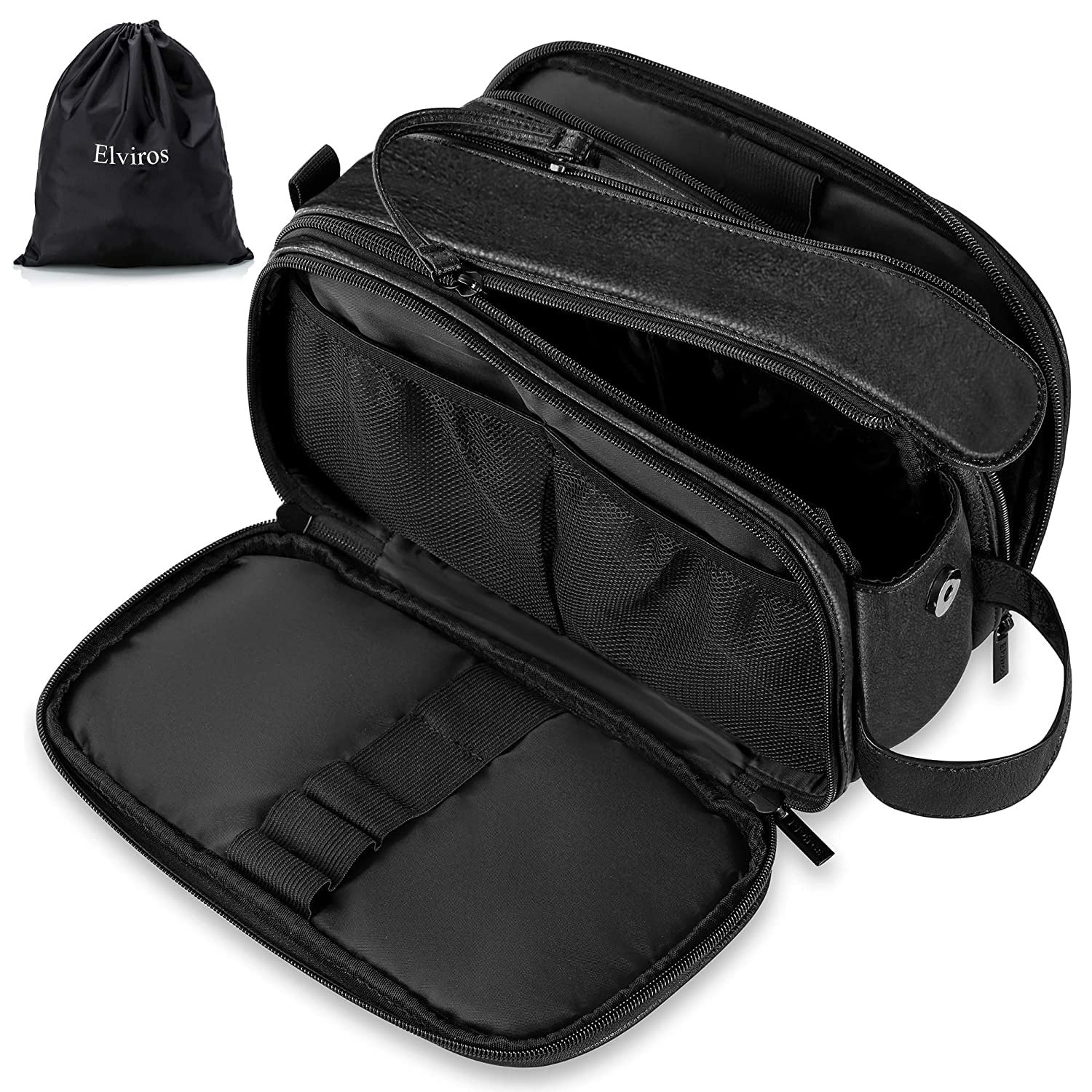 Elviros toiletry bag front view showing compact travel-ready design and durability