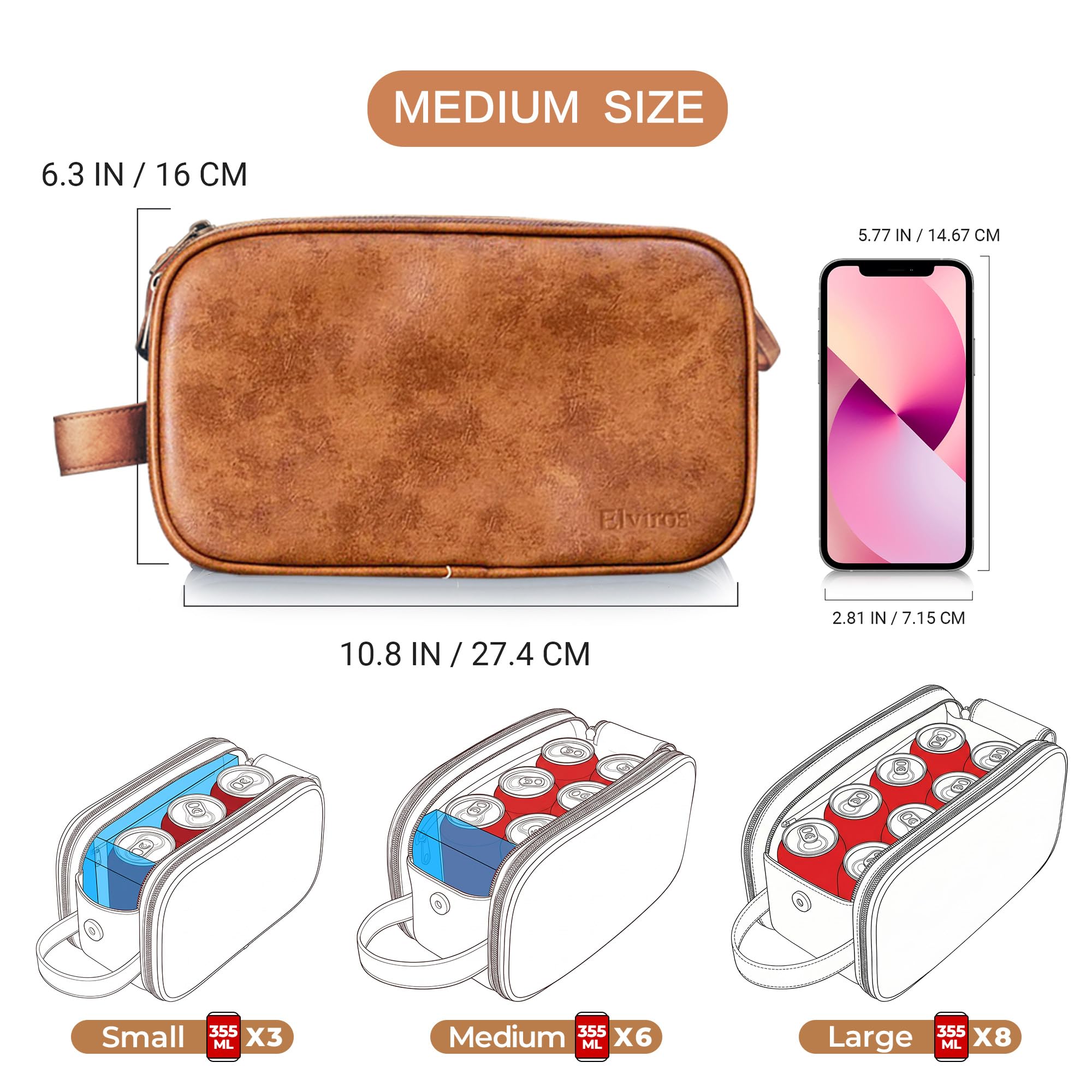 Elviros toiletry bag inside a suitcase demonstrating medium size and efficient packing benefit