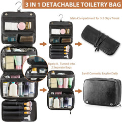 Elviros bag open and hung on hook displaying organized storage benefit