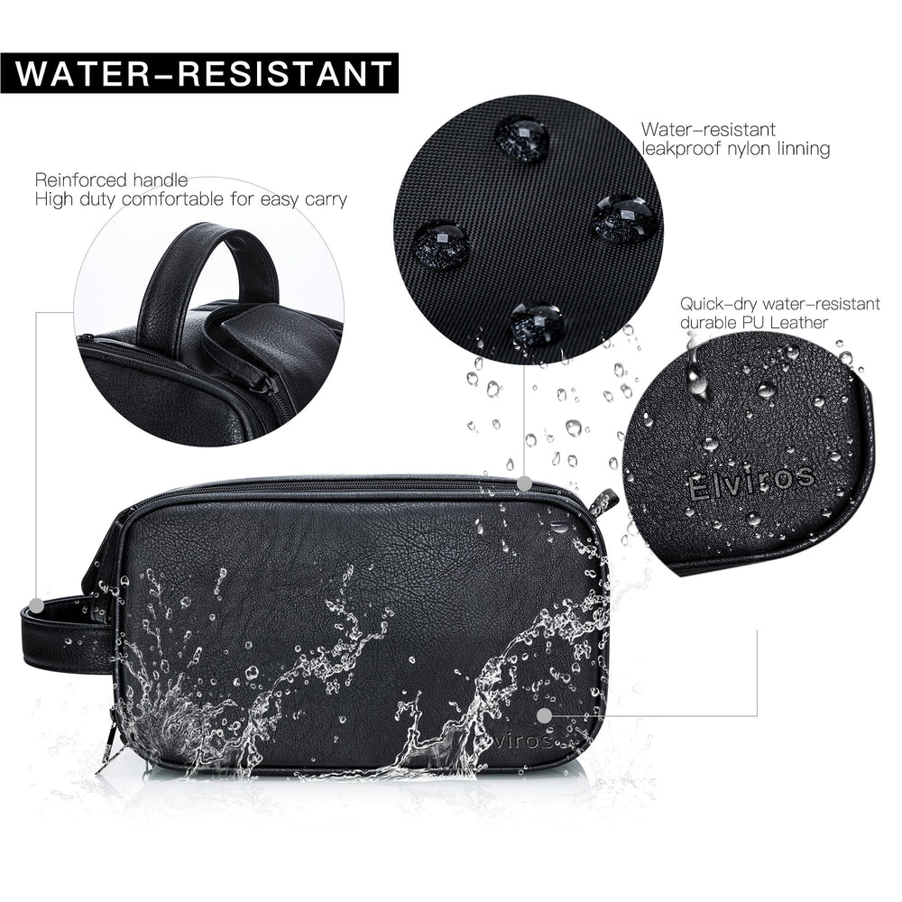 Elviros dopp kit open with organized toiletries illustrating large-capacity packing
