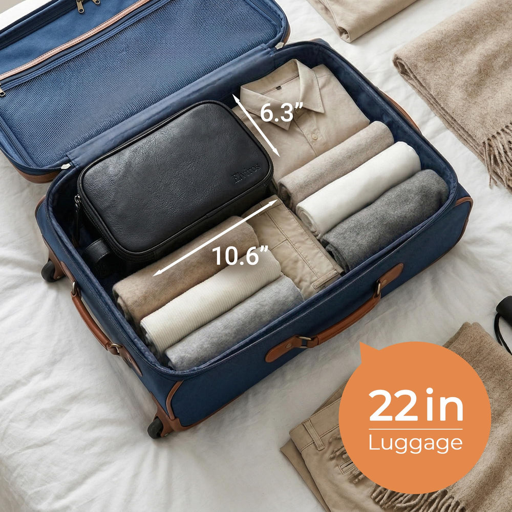 Elviros with toiletries for scale showing medium capacity and packing benefit