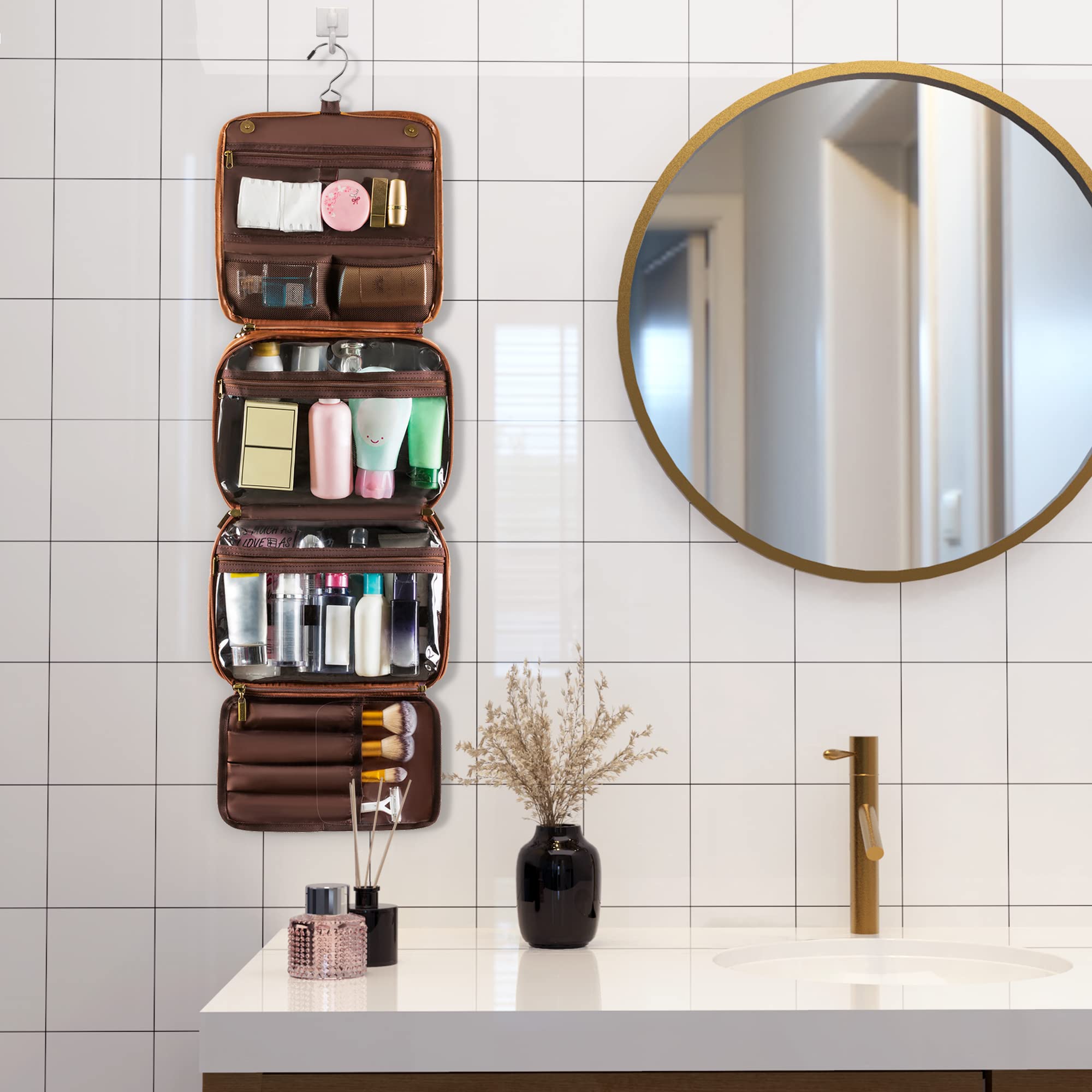 Elviros next to toiletries showing scale and travel-ready capacity
