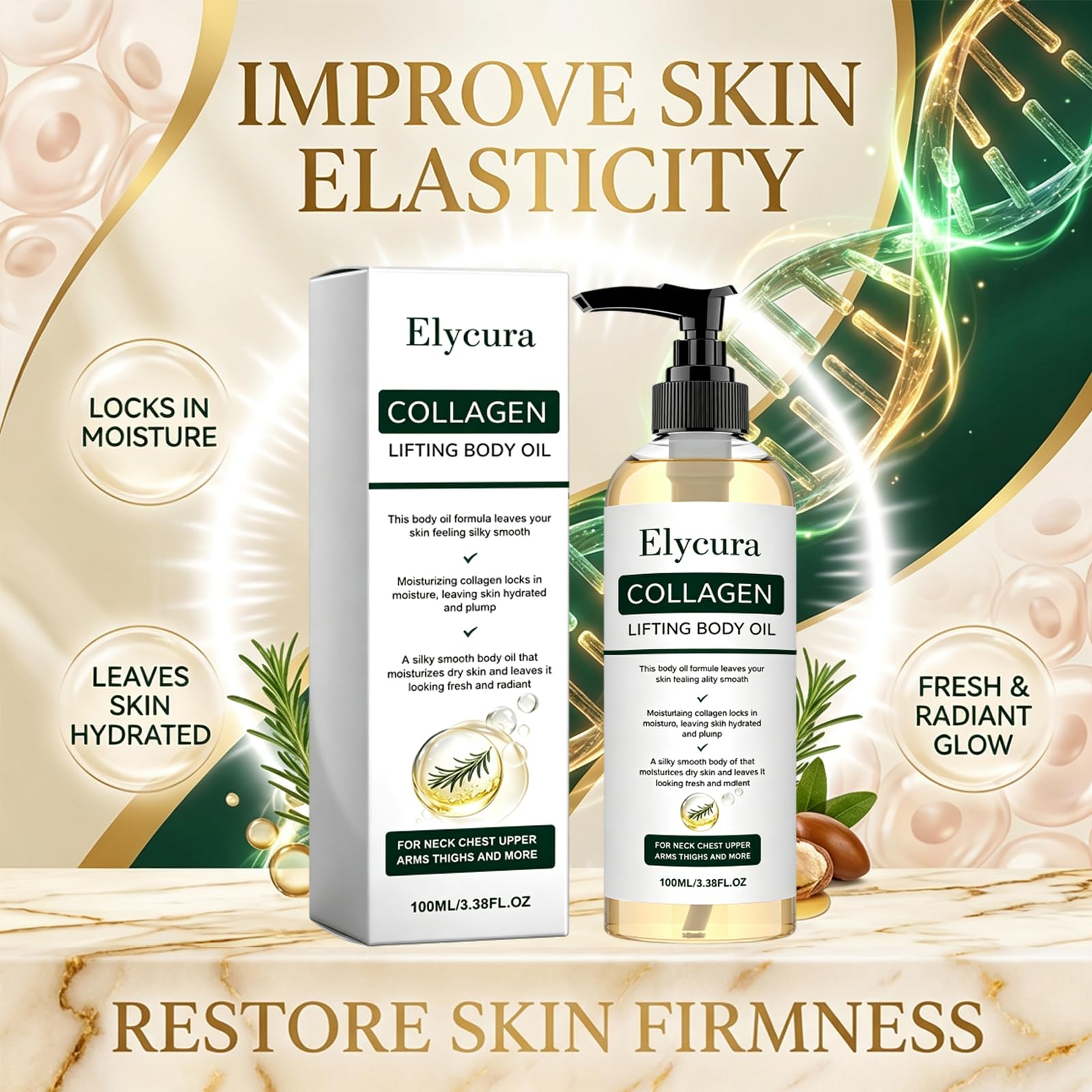 Elycura Collagen pouring texture close-up highlighting smooth nourishing oil