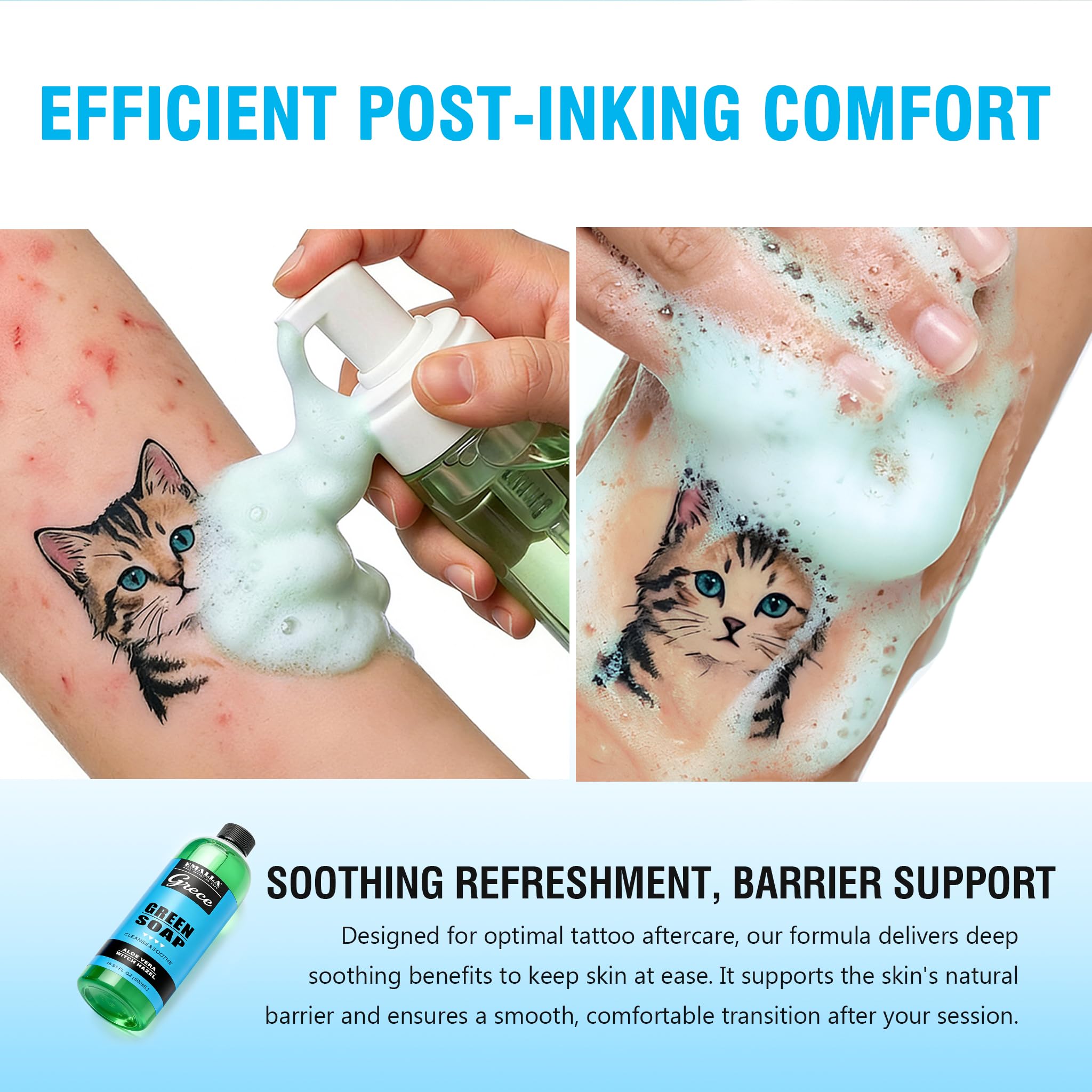 Foamy lather from Emalla GRECE demonstrating gentle cleaning action and comfort benefit